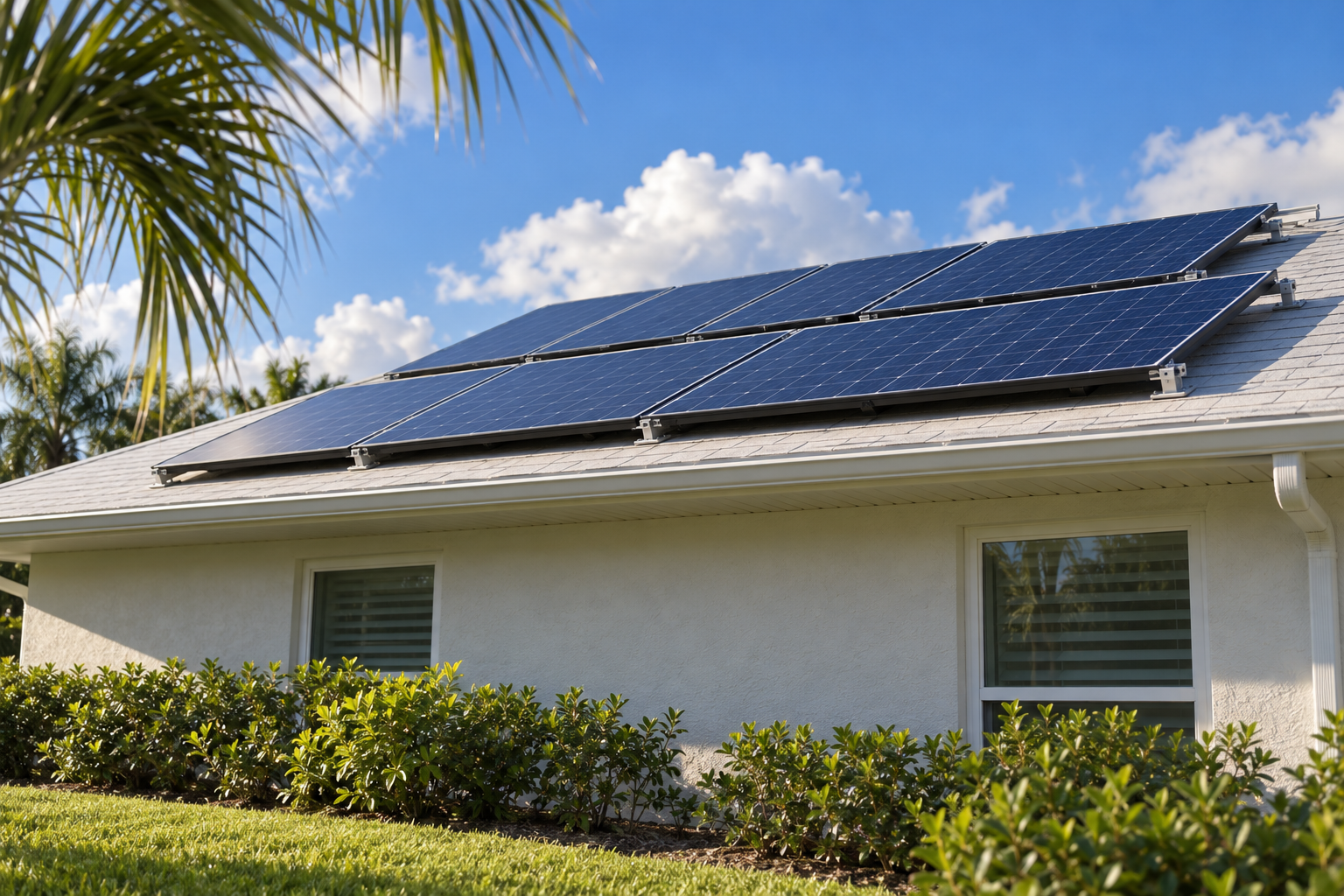 solar company crew installing panels on a Plantation Mobile Home Park roof