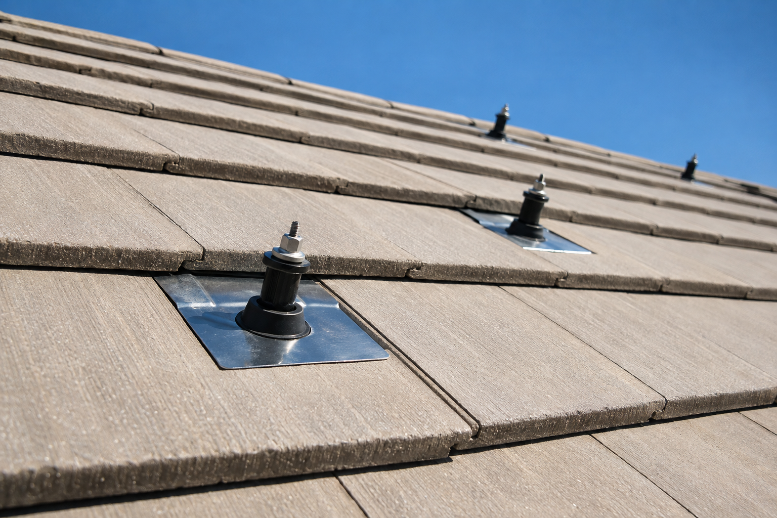 flashed solar mount on a shingle roof